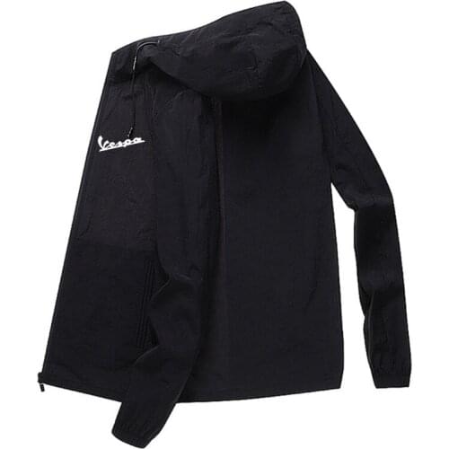 Vespa Summer Mens Sunscreen Jackets Casual Male Thin Outwear Breathable Sportswear Coats Mens Slim Fit Hooded Jackets Clothing