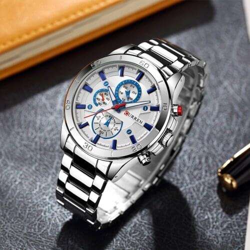 CURREN Mens Watches Stainless Steel Top Band Luxury Watch For Men Analog Quartz Wristwatch Relogio Masculino Waterproof