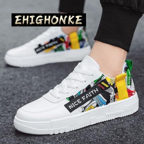 Youth summer new trend printing mens waterproof board shoes casual non-slip high-quality PU leather sports large size graffiti