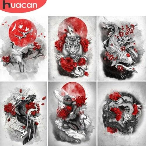 HUACAN 5D Diamond Painting Kits Animal Tiger Home Decoration Diamond Mosaic Black Red Cross Stitch Wall Stickers