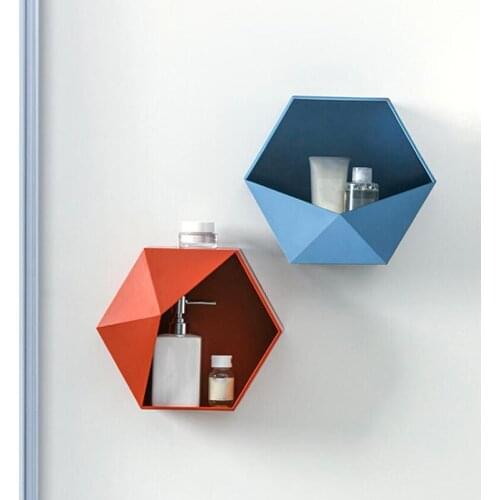 Wall-mounted Multifunctional Storage Shelf Nordic Style Geometric Hexagon Storage Rack Bathroom Kitchen Supplies Storage Hook
