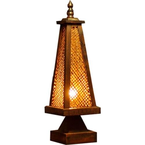 Thai Style Table Lamp Wood&Rattan Desk Lights Antique Creative Cafe Bar Bedroom Bedside Study Lamp Lighting Rustic Accent Deco