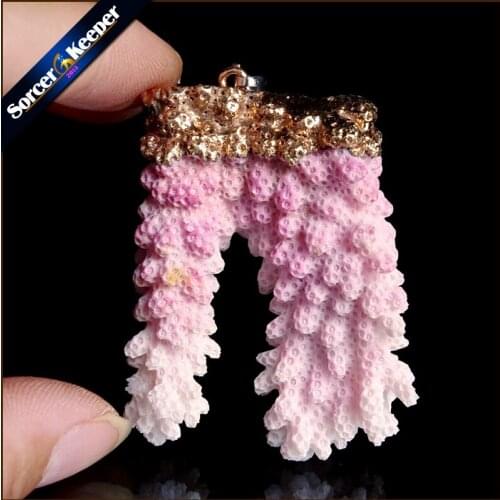 Natural Stone Raw Pink Coral Pendant Necklace Druzy Drusy Elestial Skeletal Cluster Specimen Fit Jewelry Making AA345