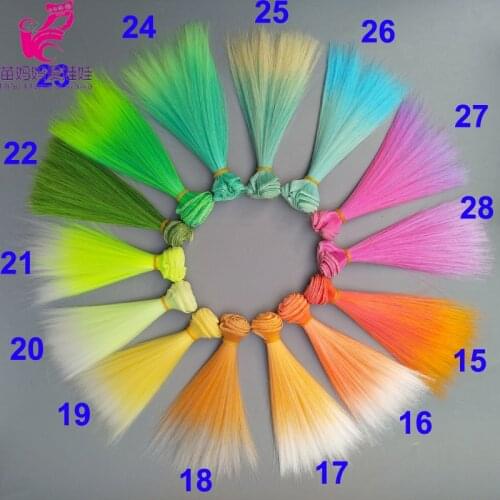 Wholesales doll hair 15cm 25cm Pink Yellow Green Blue Gradient color straight Russian handmade DIY doll wigs