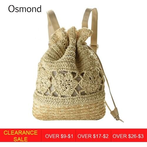 Osmond 2017 Spring Summer String Backpack Preppy Style Women Bag Fresh Beach Knitting Bag Ladies Straw Bag Hollow Out Sackpack