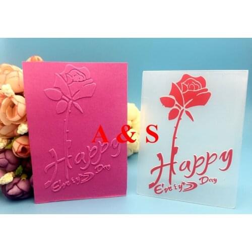 PLASTIC EMBOSSING FOLDER rose flower happy every day transparent DIY scrapbook album card gift stencil paper craft punch
