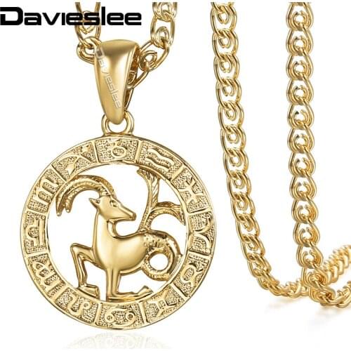 Davieslee Womens Capricorn Zodiac Sign Pendant Gold Constellation Pendant Necklaces For Woman Jewelry Gifts Dropshipping DGP366