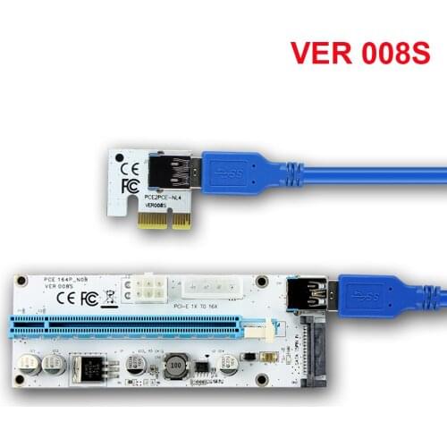 Riser 008S PCIe PCI-E PCI Express Riser Card 4 Pin 6 Pin SATA Ports 1X 4x 8x 16x USB 3.0 Data Cable Power Supply for BTC Miner