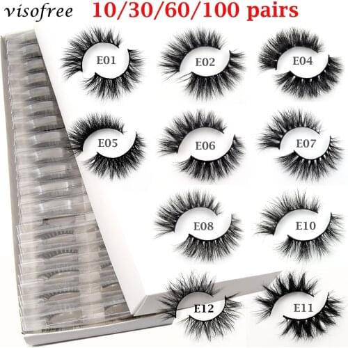 Wholesale Lashes Mink Eyelashes 10/30/100pcs visofree eyelashes no box fluffy faux cils cruelty free 3D Mink Lashes makeup Bulk