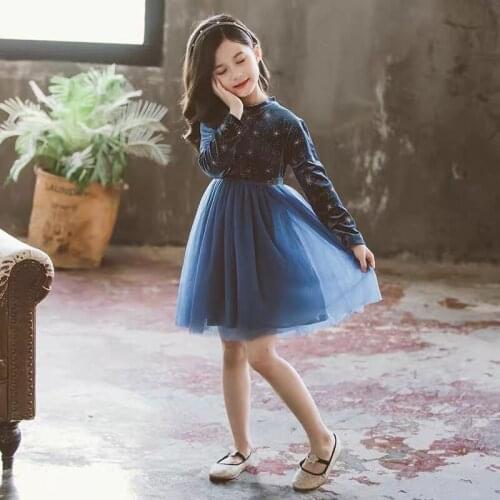 Girls net dress 2020 long-sleeve autumn childrens dress Modern Fairy Princess dress 61 Childrens Day performance dress