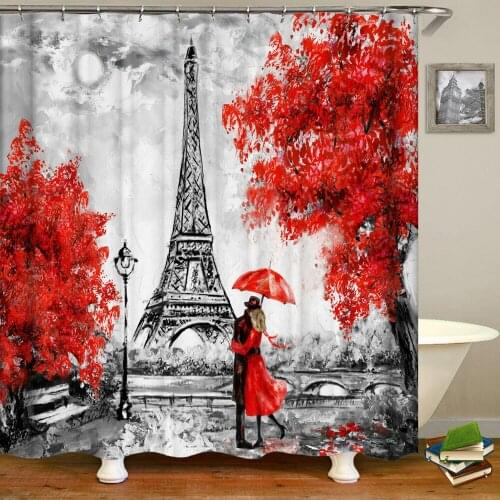 Paris Tower Shower Curtain Bathroom Waterproof Cloth 3D Floral France Paris Painting Romantic lovers Shower Curtains With Hooks