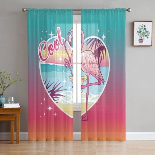 Seaside Flamingo Pink Curtains For Living Room Luxury Baby Bedroom Tulle Curtains Kitchen Study Room Modern Style Sheer Curtains