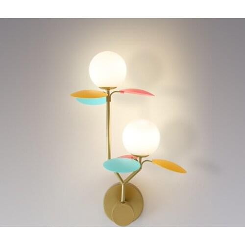 Nordic Art Hardware Glass Golden LED Wall Lamp Luxury Color Leaf Bedroom Living Room Corridor Background Wall G9 Decor Lighting