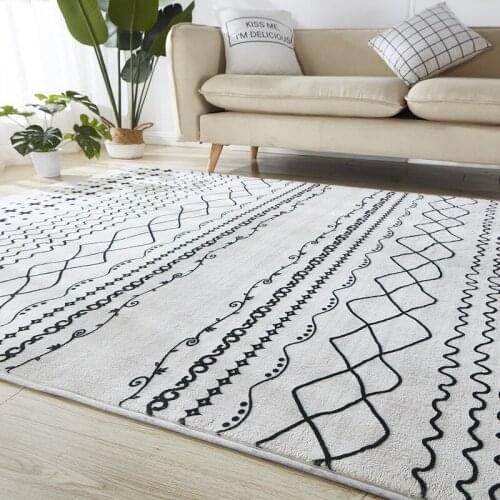 Nordic Morocco Living Room Carpet Black White Bedroom Area Rug Soft Shaggy Area Rug Soft Fluffy Table Mat Kid Play Plush Carpet