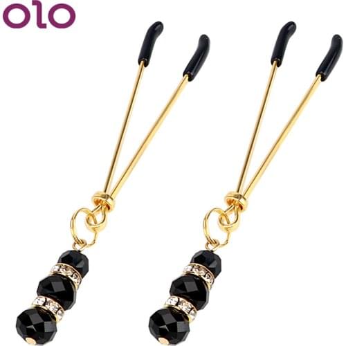 OLO 1 Pair Nipple Clamps with Jewelry Adjustable Flirting Breast Labia Clips Adult Game Sex Toys for Couples Clit Clamp