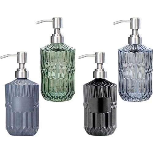 Glass Lotion Bottle Stainless Steel Soap Dispenser Bottle Manual Press Shower Shampoo Container Bottles for Bathroom Kitchen