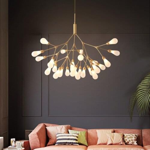 Dining Living Room LED Chandelier Firefly Creative Nordic Iron Lighting Hanging Fixtures Study Bedroom Lobby Glass Branch Lamp