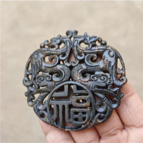 Tibet Hongshan Culture Natural Meteorite Dragon and Phoenix Blessing Character Longevity Figurine Mascot Collection Decoration