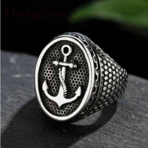 Punk Rock Us Size Rudder Anchor Ring 316L Stainless Steel Band Party Biker Jewelry Dropshipping For Man Gift Anel