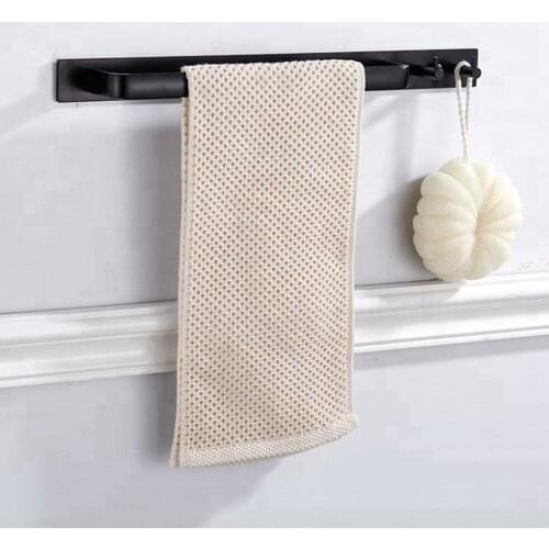 Bathroom Towel Bar with Hooks Space Aluminum Black Towel Rack Wall Mounted Shelf Floating Storage Rack etagere bain mural