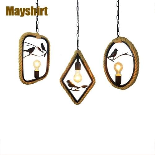 Vintage Twine Iron Bird Living Room Pendant Light Industrial Bar Lamp Cafe Kitchen Hanging Lamps Bedroom Home Deco Light Fixture