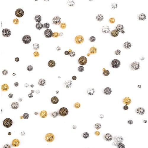 4/6/8/10/12mm 200pcs/lots High Quality Hollow Ball Filigree Metal Flower Loose Spacer Beads For DIY Jewelry Making Accessories