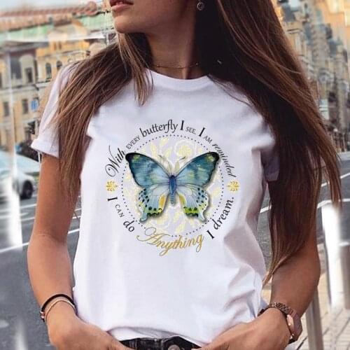 Women T-shirts 90s Butterfly Printing Clothing Cartoon Summer Graphic Print Female Stylish T Top Shirt Girl Tee T-Shirt
