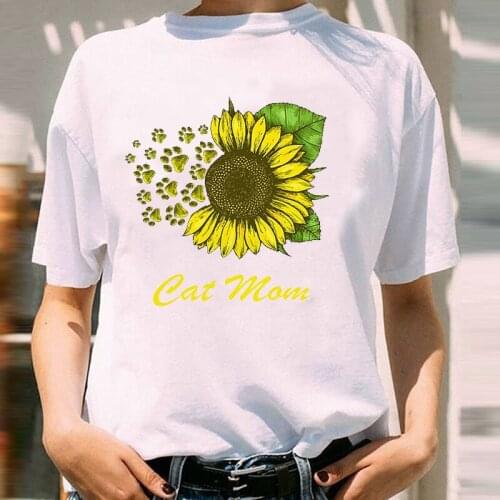 Women Graphic Cat Paw Floral Clothing 90s Cartoon Animal Short Sleeve Lady Print Female Clothes Tops Tees Tshirt T-Shirt