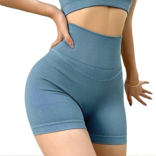 Ladies Yoga Shorts High Waist Athletic Leggings Push Up Shorts Solid Color Casual Shorts High Elastic Tights Fitness Gym Shorts