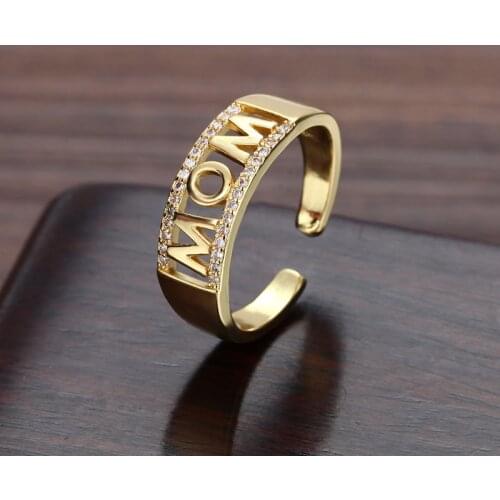 Mothers Day MOM rings jewelry gold copper zirconia Ring adjustable open ring for women hollow heart simple Holiday gift