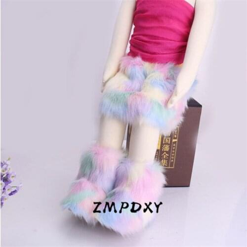 Winter Kids Warm Fur Snow Boots Cute Fluffy Rainbow Ankle Boots Childrens Indoor Non Slip Baby Plush Shoes Girls Platform Boots