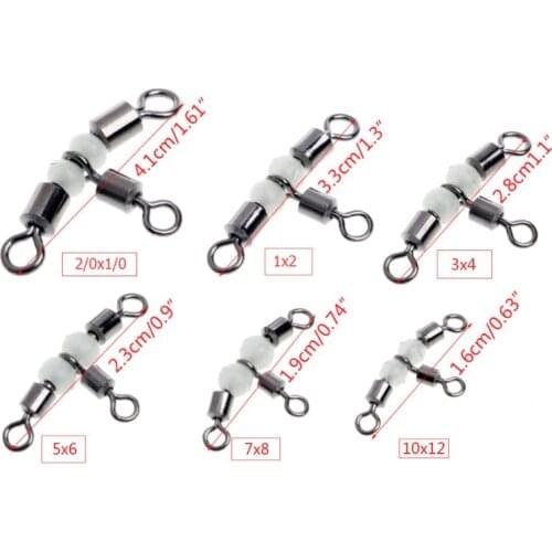 10Pcs 3 Way Triple Glow Luminous Beads Fishing Rolling Swivels Tackle Connector X3UA