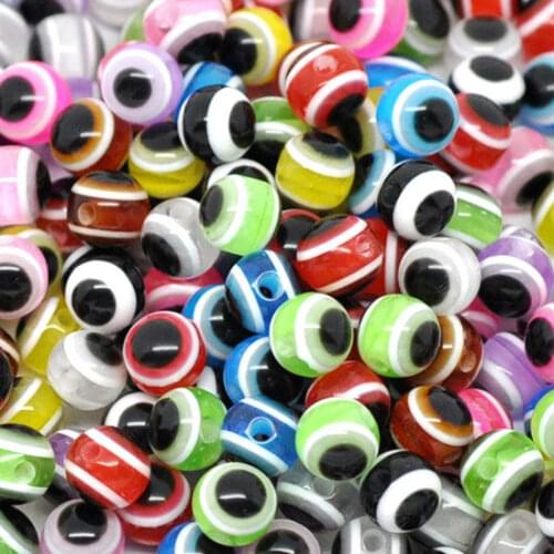 200pcs Random Mixed Evil Eye Round Resin Spacer Beads For DIY Garment Accessories 10mm