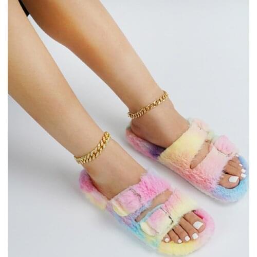 2021 Summer Plush Slippers Fashion Flat Womens Shoes Outdoor Leisure Buckle Sandals Comfortable Plus Size 41