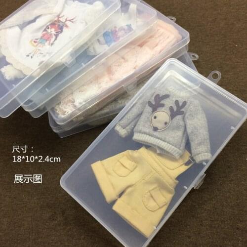 3pcs/lot 1/4 1/6 1/8 BJD SD doll clothes storage box DIY accessories transparent clear box for blyth doll clothes 18*10*2.4cm