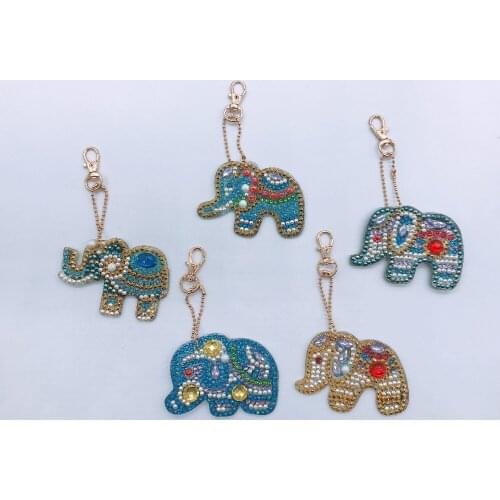 Good 5pcs Elephant Full Special Shaped Diamond Painting Cartoon Keyring Keychains Cross Stitch Embroidery Bag Gift Key Chain