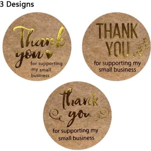 500pcs/roll Thank You for supporting My Small Business Kraft Stickers Gold Foil