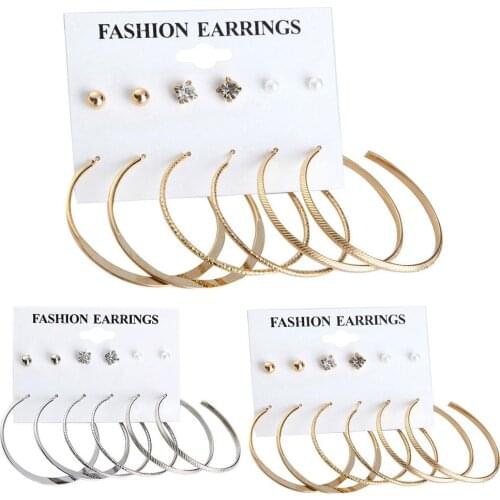 6 Pairs Fashion Women Ear Studs Hoop Earrings Jewelry
