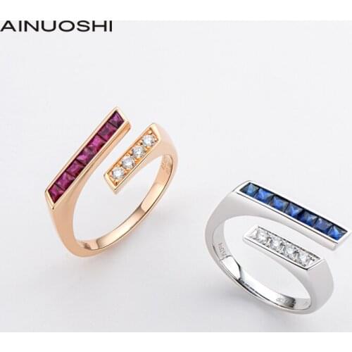 AINUOSHI 18K Gold 0.425ct Natural Ruby /0.567ct Natural Sapphire Engagement for Unique Design Eternity Trend Women Ring Jewelry