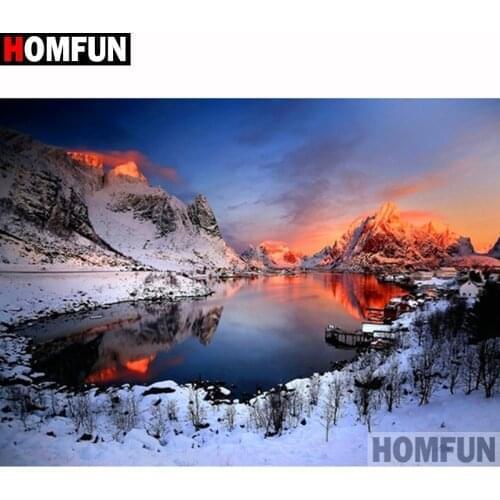 HOMFUN Full Square/Round Drill 5D DIY Diamond Painting "Sunset snow scene" 3D Diamond Embroidery Cross Stitch Home Decor A19615