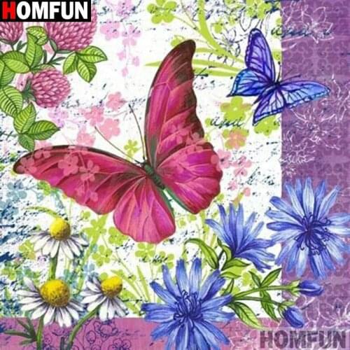 HOMFUN Full Square/Round Drill 5D DIY Diamond Painting "Flower butterfly" 3D Embroidery Cross Stitch 5D Home Decor A15008