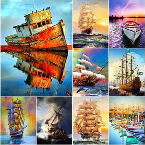 Diamond Painting Sailboat Craft Kit Full Square Round Drill Embroidery 5D Diy Sea View Mosaic Home Wall Decor Gift Hobby Craft