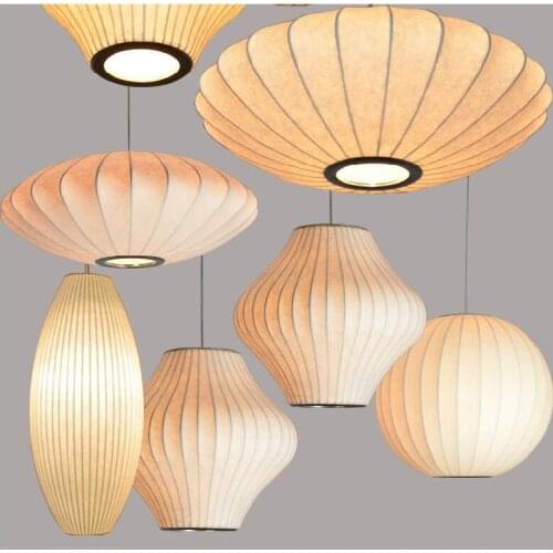 Silk White Chandelier Light E27 Round Suspension Drop Lamp Modern Restaurant Bar Restaurant Chandelier