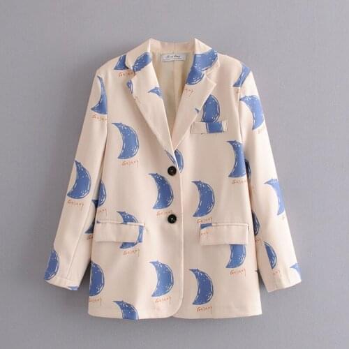 Retro Design Moon Print Blazer Jacket Womens Jacket Commuter Fashion Autumn 2021 Elegant Slim Womens Jacket American Trend