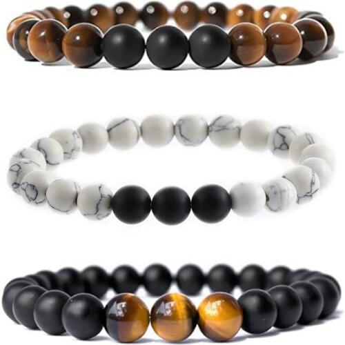 Hot Sell Bracelets Natural Semi-precious Stone Tigers Eye Turquoise 8mm Grind Arenaceous Hand String Jewelry for Women and Men