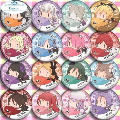 Re Zero kara Hajimeru Isekai Seikatsu Emilia Cosplay Badge Rem Ram Brooch Pins Collection Badges for Clothes Backpacks