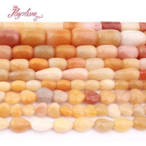 Natural Coumn Drop Freefrom Heart Yellow Jades Natural Stone Beads For DIY Women Necklace Bracelets Earring Jewelry Making 15"