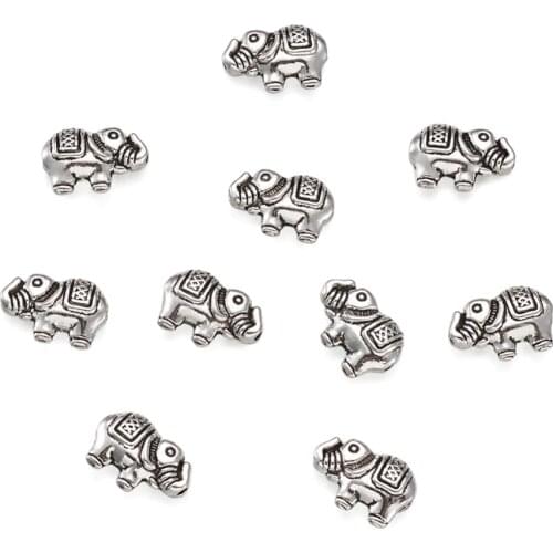 20pc 8.5x12x4mm Tibetan Style Alloy Metal Animal Elephant Loose DIY Beads, Lead Free &Nickel Free Antique Silver Color Hole:1mm