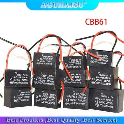 CBB61 1UF 1.2UF 1.5UF 2UF 2.5UF 3UF 3.5UF 4UF 4.5UF starting capacitance AC Fan Capacitor 450V CBB Motor Run Capacitor