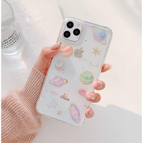 LOVECOM Transparent Phone Case For iPhone 12 Mini 11 Pro Max XR XS Max 8 7 Plus Soft Epoxy Glitter Star Planet Phone Back Cover
